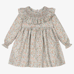 Mebi-Girls Blue Floral Cotton Dress | Childrensalon Outlet