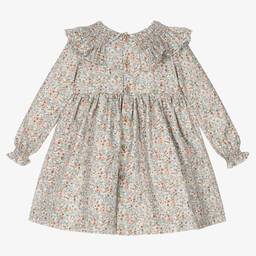 Mebi-Girls Blue Floral Cotton Dress | Childrensalon Outlet