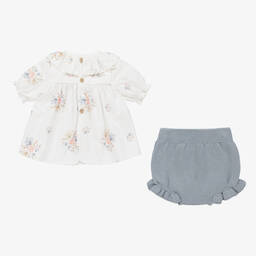 Mebi-Топ с цветами и голубые вязаные шорты | Childrensalon Outlet