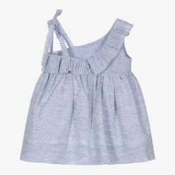 Mebi-Girls Blue Linen Blend Dress | Childrensalon Outlet