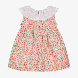 Mebi-Girls Coral Pink Floral Cotton Dress | Childrensalon Outlet