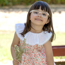 Mebi-Girls Coral Pink Floral Cotton Dress | Childrensalon Outlet