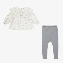 ميبي-طقم ليقنز  قطن وأكريليك لون عاجي وأزرق للبنات | Childrensalon Outlet