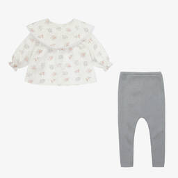 ميبي-طقم ليقنز  قطن وأكريليك لون عاجي وأزرق للبنات | Childrensalon Outlet