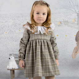 Mebi-Girls Green Cotton Check Dress | Childrensalon Outlet