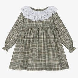 Mebi-Girls Green Cotton Check Dress | Childrensalon Outlet