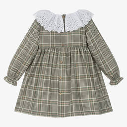 Mebi-Girls Green Cotton Check Dress | Childrensalon Outlet
