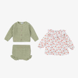 Mebi-طقم شورت قطن وصوف لون أخضر للمولودات | Childrensalon Outlet