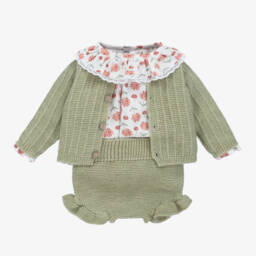 Mebi-طقم شورت قطن وصوف لون أخضر للمولودات | Childrensalon Outlet