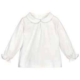 Mebi-Girls Ivory & Blue Dot Blouse | Childrensalon Outlet