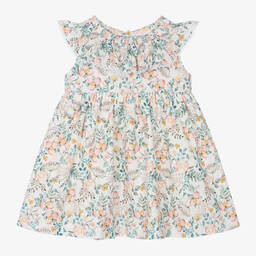 Mebi-Girls Ivory Cotton Floral Dress | Childrensalon Outlet