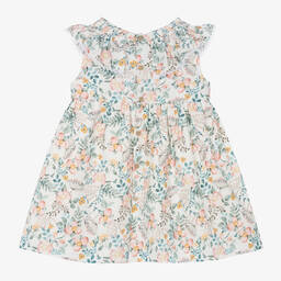 Mebi-Girls Ivory Cotton Floral Dress | Childrensalon Outlet