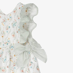 Mebi-Girls Ivory Cotton Floral Dress | Childrensalon Outlet