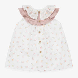 Mebi-Girls Ivory Floral Cotton Dress | Childrensalon Outlet