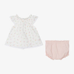 Mebi-Girls Ivory Floral Cotton Shorts Set | Childrensalon Outlet