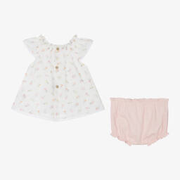 Mebi-Girls Ivory Floral Cotton Shorts Set | Childrensalon Outlet
