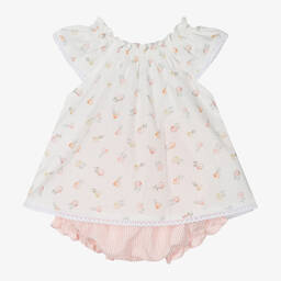 Mebi-Girls Ivory Floral Cotton Shorts Set | Childrensalon Outlet
