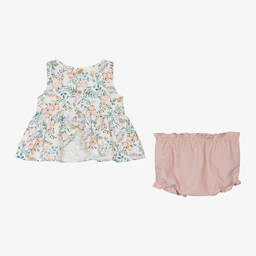 ميبي-طقم شورت أطفال بناتي قطن لون عاجي وزهري | Childrensalon Outlet