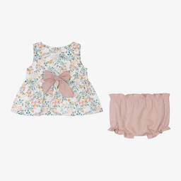 ميبي-طقم شورت أطفال بناتي قطن لون عاجي وزهري | Childrensalon Outlet