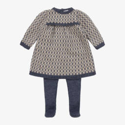 Mebi-Girls Knitted Blue Dress Ensemble | Childrensalon Outlet