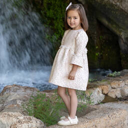 ميبي-فستان جاكارد لون زهري فاتح بطبعة ورود | Childrensalon Outlet