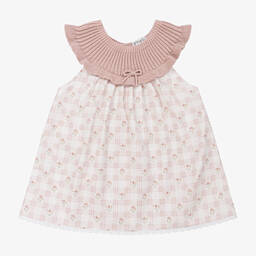 Mebi-Girls Pink Floral Check Dress | Childrensalon Outlet