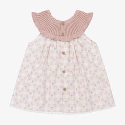 Mebi-Girls Pink Floral Check Dress | Childrensalon Outlet