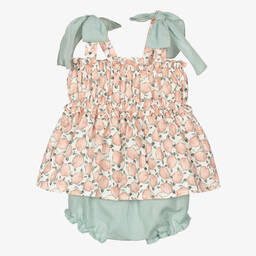 Mebi-طقم شورت أطفال بناتي قطن لون زهري وأخضر | Childrensalon Outlet