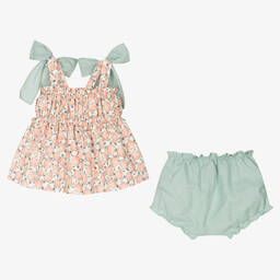 Mebi-طقم شورت أطفال بناتي قطن لون زهري وأخضر | Childrensalon Outlet