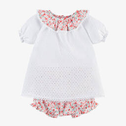 Mebi-Girls White & Pink Cotton Shorts Set | Childrensalon Outlet
