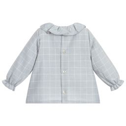 Mebi-بلوز قطن تويل لون رمادي وأبيض للمولودات | Childrensalon Outlet