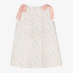 Mebi-فستان قطن بوبلين لون عاجي وزهري | Childrensalon Outlet