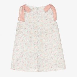 Mebi-فستان قطن بوبلين لون عاجي وزهري | Childrensalon Outlet