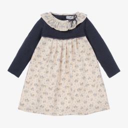 Mebi-Navy Blue & Beige Floral Dress | Childrensalon Outlet