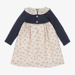 Mebi-Navy Blue & Beige Floral Dress | Childrensalon Outlet