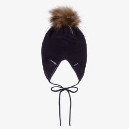 Mebi-Navy Blue Knitted Pom-Pom Hat | Childrensalon Outlet