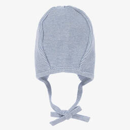 Mebi-Pale Blue Knitted Cotton Baby Bonnet | Childrensalon Outlet