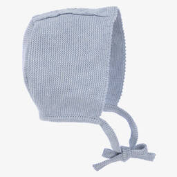 Mebi-Pale Blue Knitted Cotton Baby Bonnet | Childrensalon Outlet