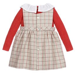 Mebi-Red & Beige Check Dress  | Childrensalon Outlet