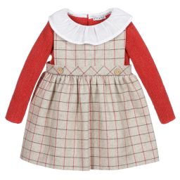 Mebi-Red & Beige Check Dress  | Childrensalon Outlet