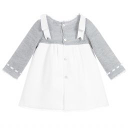Mebi-Атласное платье белого и серого цветов с бантами | Childrensalon Outlet