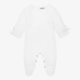 Mebi-White Knitted Cotton Babygrow | Childrensalon Outlet