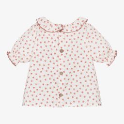 Mebi-White & Red Cotton Baby Blouse | Childrensalon Outlet