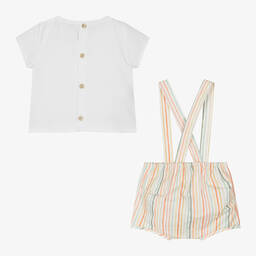 Mebi-White Striped Cotton Shorts Set | Childrensalon Outlet