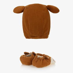 Meri Meri-Коричневая вязаная шапочка и пинетки | Childrensalon Outlet