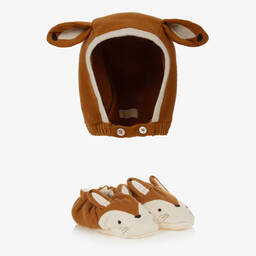 Meri Meri-Коричневая вязаная шапочка и пинетки | Childrensalon Outlet