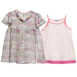 مي مي سول-فستان حريري  وردي مزهر مع طباعة | Childrensalon Outlet