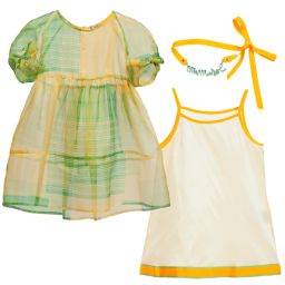 Mi Mi Sol-Yellow & Green Check Silk Dress | Childrensalon Outlet