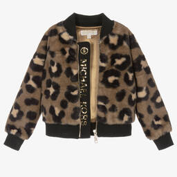 Michael Kors Kids-Girls Beige Leopard Faux Fur Jacket | Childrensalon Outlet