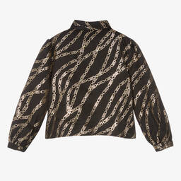 Michael Kors Kids-Girls Black & Gold MK Print Blouse | Childrensalon Outlet